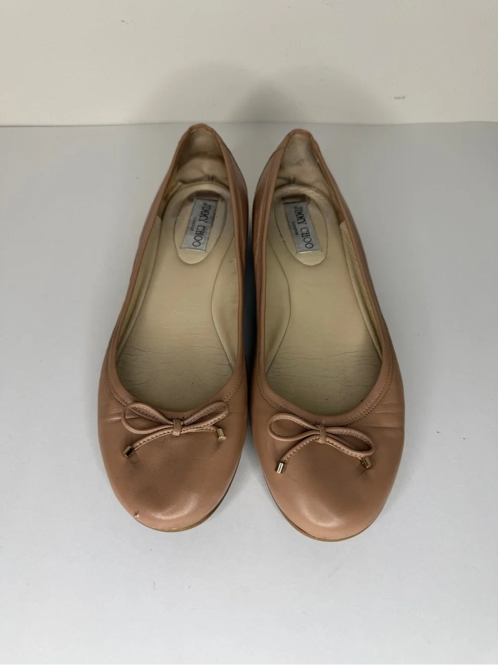 Jimmy Choo London Nude Beige Bow Ballet Flat Women’s Size 40 US 9 Made in Spain